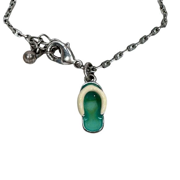 Flip Flop Sandal Charm Bracelet 10” Silver Tone Chain Lobster Clasp Beach Gift - Picture 3 of 7